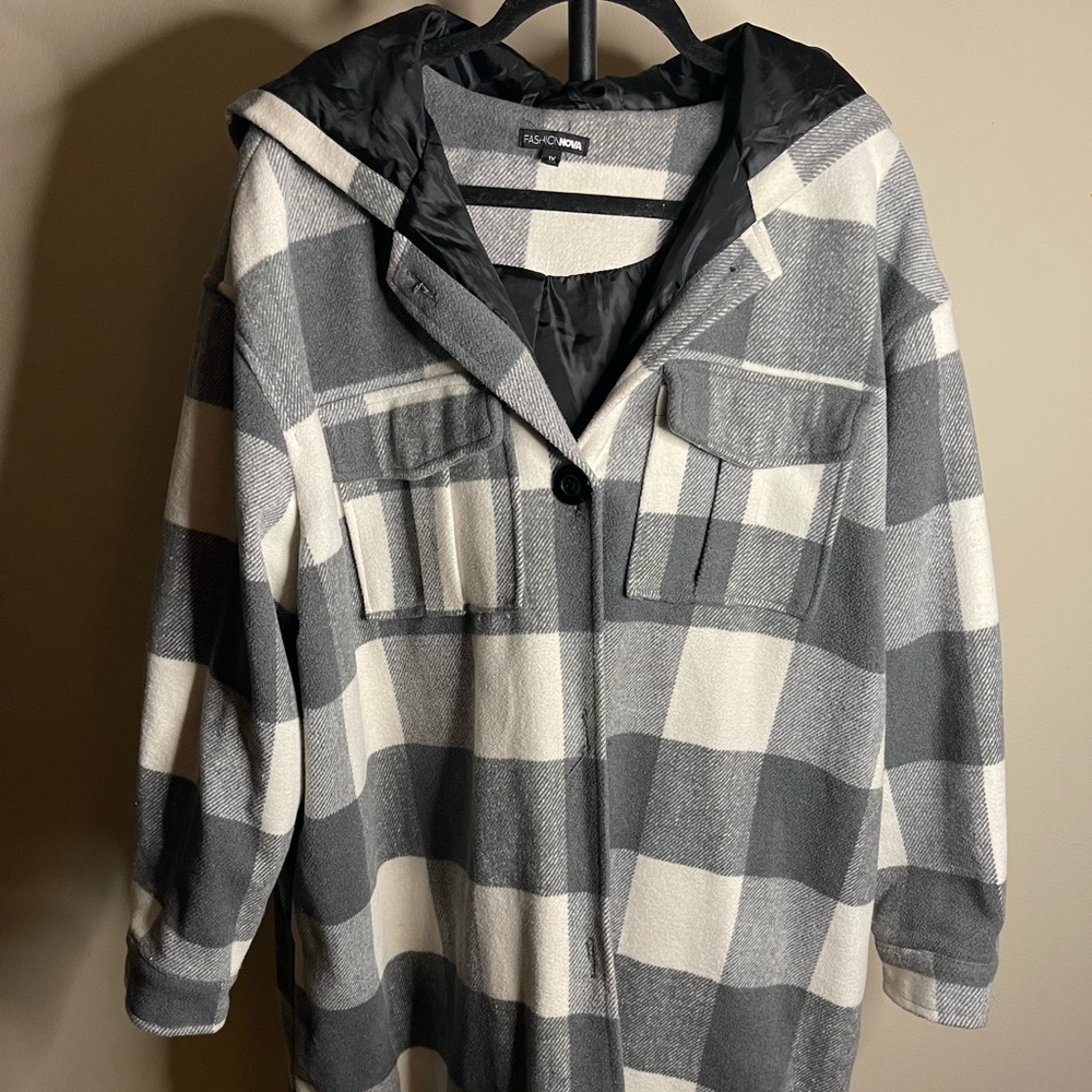 black + white checkered shacket | fashion nova